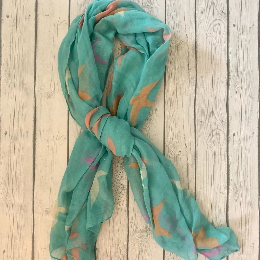 Francesca’s sea foam beautiful bird print scarf